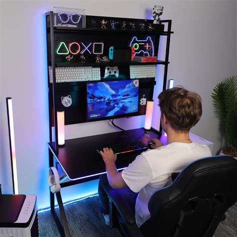 Elecwish RGB LED Gaming Desk With Pegboard X-001 [Deal Price $99]