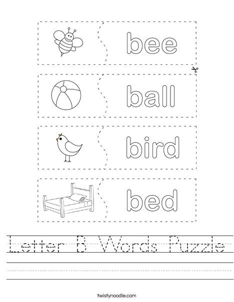 Letter B Words Puzzle Worksheet - Twisty Noodle