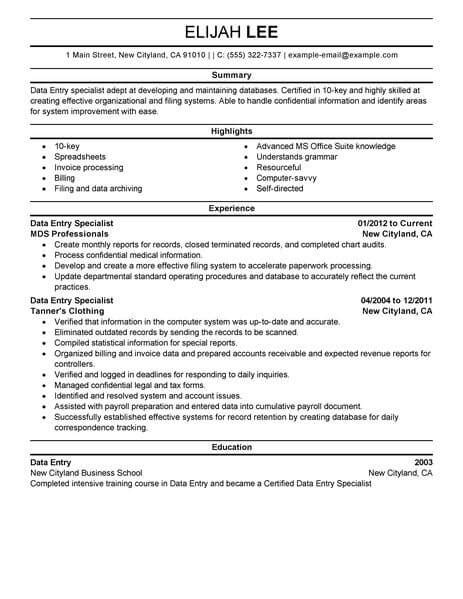 Data Entry Clerk Resume Examples Administrative LiveCareer