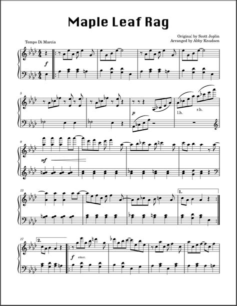 SIMPLIFIED Maple Leaf Rag Ragtime Piano Sheet Music Printable PDF - Etsy