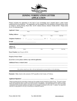 Fillable Online Zoning Verification Application Volusia County