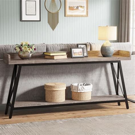 BYBLIGHT Turrella 70 9 In Gray Rectangle Engineered Wood Console Table