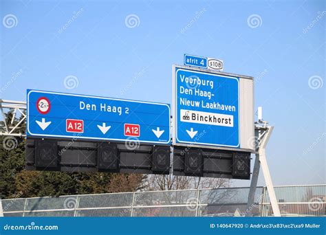 Direction Signs Above Motorway A12 at Prins Clausplein Heading Den Haag or the Hague and ...