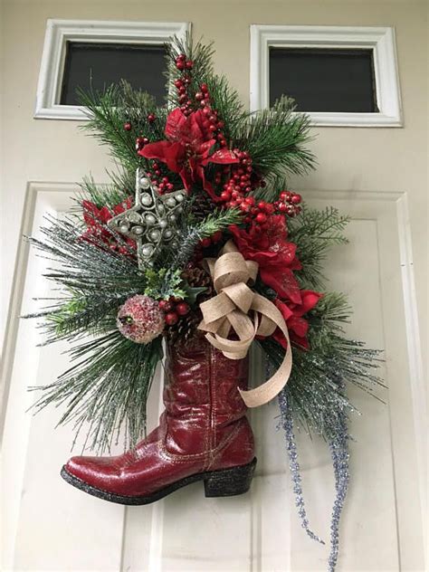 Cowboy Rustic Country Christmas Christmas Cowboy Boot Wreath Western ...