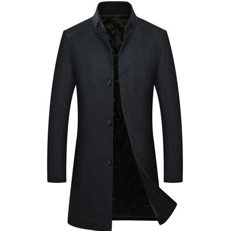 Manteau Homme Laine Mi Long Slim Fit Col Officier Automne Et Hiver Noir Cdiscount Prêt à Porter