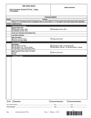 Fillable Online Umc Health System Patient Label Here Admit Ischemic