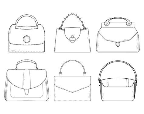 Ilustraciones De Conjunto De Bocetos De Bolsos De Mujer Vector Premium