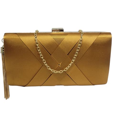 Bolsa De Festa Dourado - Bolsa Feminina Clutch De Festa Cetim Com Tassel Dourado - Lika Bijuterias