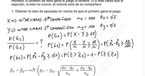 EstadÍstica Inferencial I Ejercicio 20 DistribuciÓn Diferencia De Proporciones Ratio Apuestas