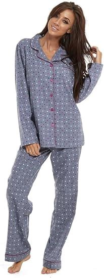 Ladies Winceyette Cotton Pyjamas 100 Wincy Flannel Brushed Pjs Grey