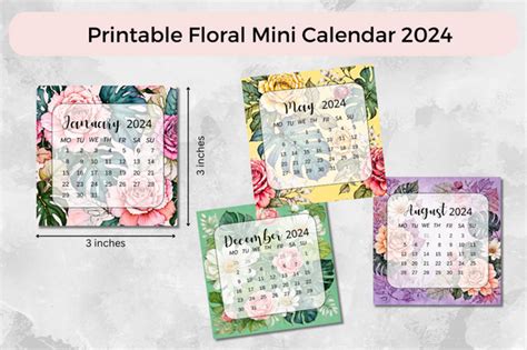 Mini Calendar 2024 Printable Mini Cale Graphic By Merilove Digital