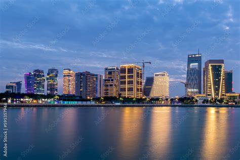 Katara Twin Tower Hotel Lusail Marina Park Doha Qatar Stock Photo