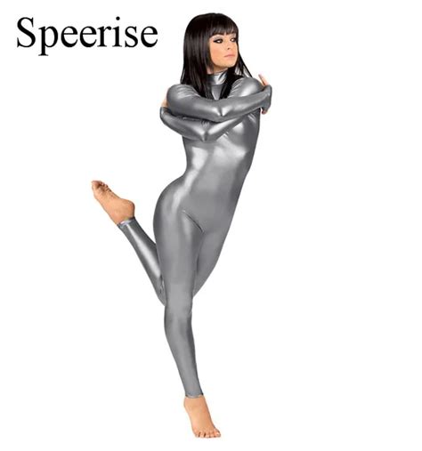 Speerise Women Long Sleeve Black Catsuit Bodysuits Full Body Gymnastics