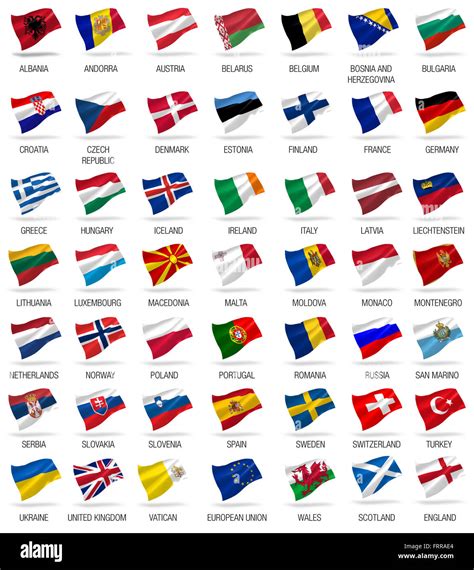 Tous les drapeaux européens définir des icônes avec ombres sur white