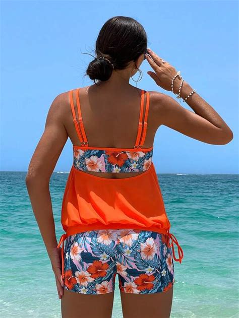 Tropical Print Knot Side Bikini Swimsuit SHEIN USA