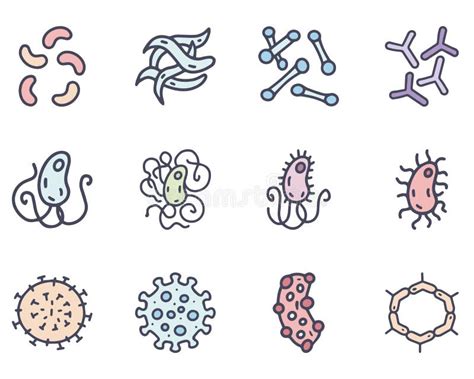 Bacteria And Viruses Color Vector Doodle Simple Icon Set Stock Vector