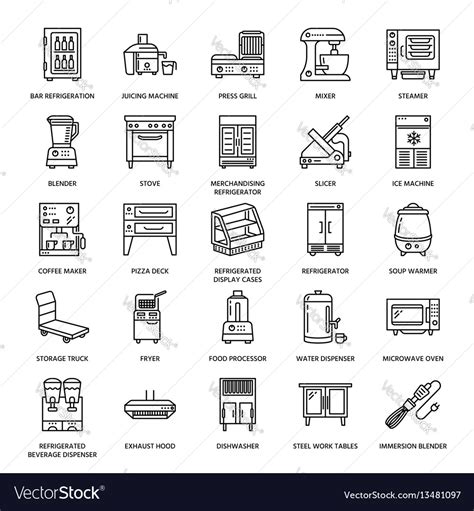 Restaurant Professional Equipment Line Icons Vector Image