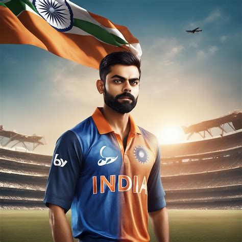 Premium Photo Cricket Player Virat Kohli With India Flag Generated By Ai