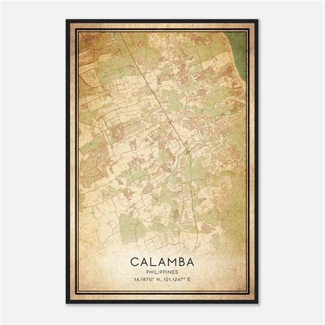 Vintage Calamba Philippines Map Poster Calamba City Road Wall Art