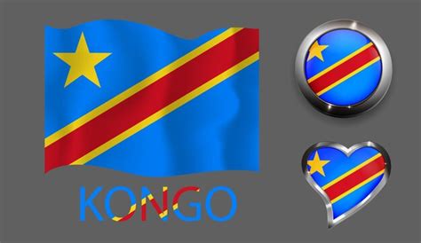 Set Nation Kongo Flagge Gl Nzend Schaltfl Che Herz Premium Vektor