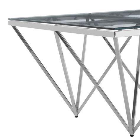 Alluras Large Clear Glass Coffee Table With Silver Spike Frame