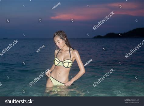 Sexy Asian Woman Yellow Bikini Two Stock Photo 729499465 Shutterstock