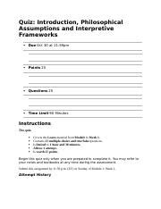 Quiz Introduction Philosophical Assumptions And Interpretive