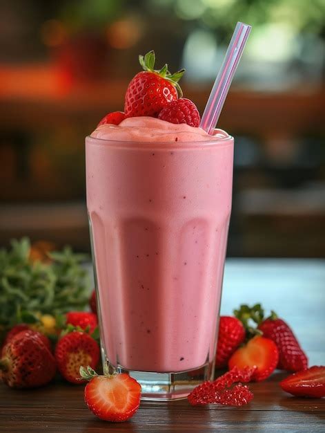 Premium Photo Fresh Fruit Smoothie In Glass With Straw