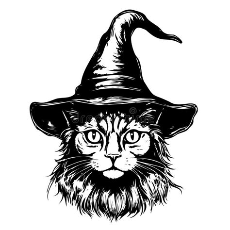 Black Cat in a Witch Hat Portrait Sketch Hand Drawn Stock Illustration - Illustration of witch ...