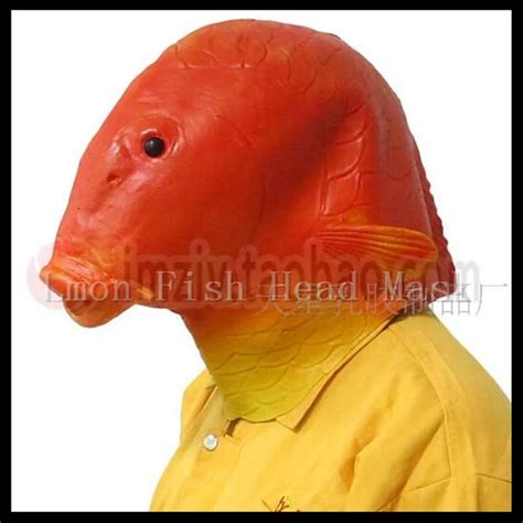 Funny Party Cosplay Golden Fish Head Mask Latex Halloween Costume