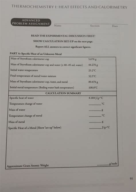 Solved Thermochemistry L Heat Effects And Calor Metry Chegg