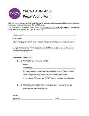 Fillable Online Yacwa Org Proxy Voting Form Byacwab Yacwa Org Fax