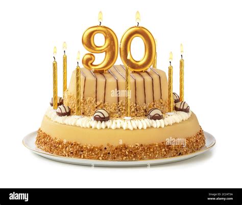 Festive cake with golden candles - Number 90 Stock Photo - Alamy