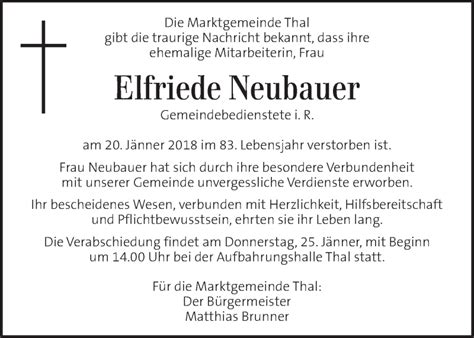 Traueranzeigen Von Elfriede Neubauer Trauer Kleinezeitung At