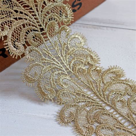 1 Yard Vintage Gold Metalic Gold Lace Trim Scalloped Lace Trim Etsy