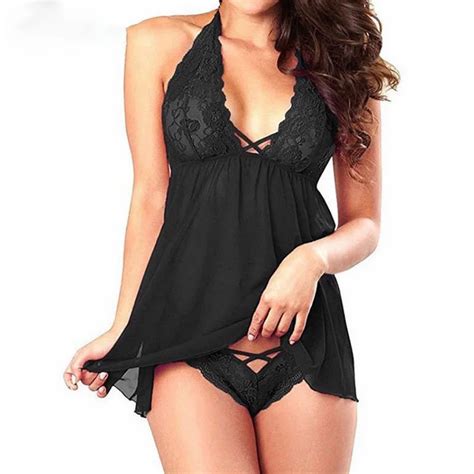 2018 Lace Mesh Nightgown Lady Sexy Lingerie Hot Babydoll Dress Backless