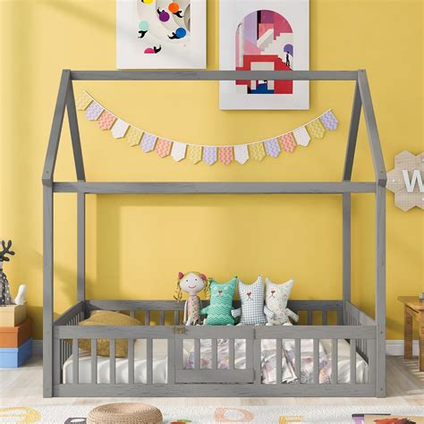 Harper Bright Designs Cama de casa completa para niños marco de cama