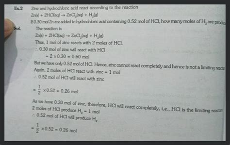 Ex 2 Zinc And Hydrochloric Acid React According To The Reactionzn S 2hc