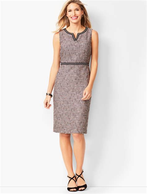 Tweed Split Neck Sheath Dress Talbots