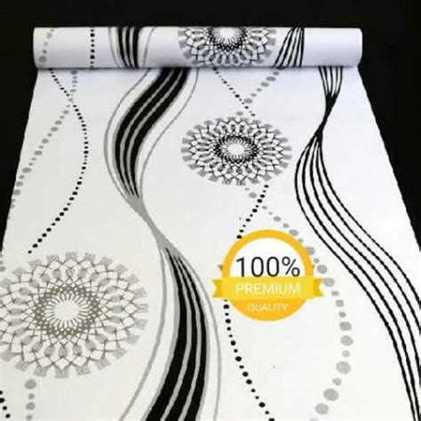 Jual Wallpaper Sticker Dinding Putih Motif Cakra Salur Hitam Silver