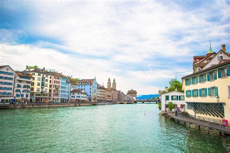 View Of The Historic City Center Of Zurich With Famous Fraumunster