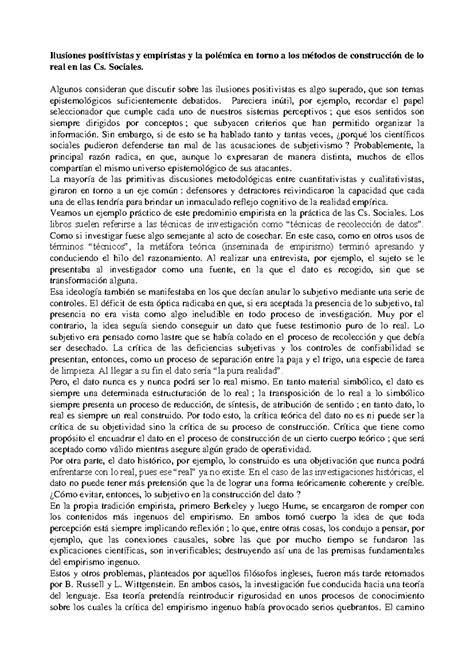 Ilusiones positivistas y empiristas y la polémica en torno a los