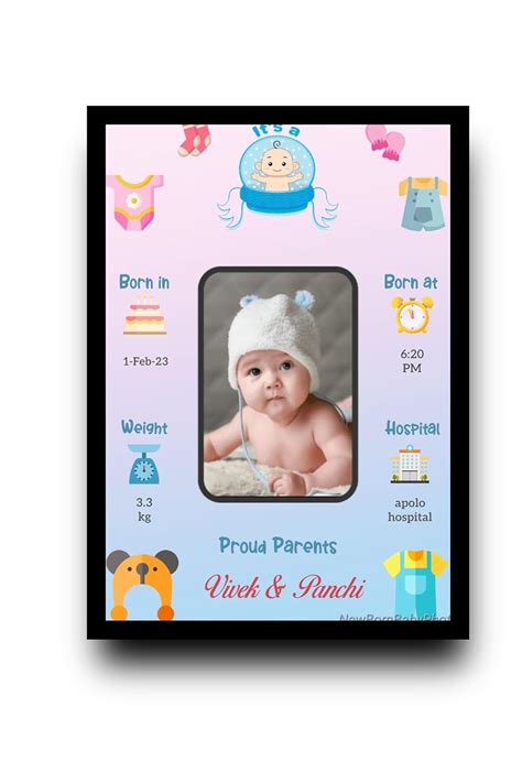 Customized Collage New Born Baby Photo Frame With Photo Upload For Boy