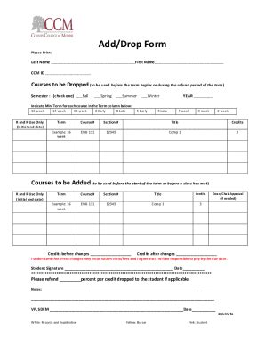 Fillable Online Add Drop Form County College Of Morris Fax Email