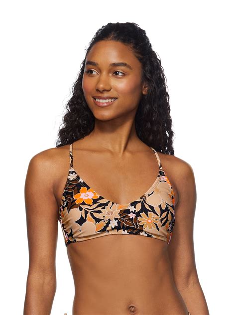 No Boundaries Juniors Swim Floral Loop Back Bralette Bikini Top