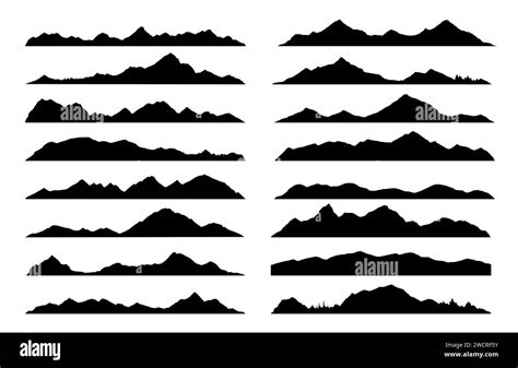 Mountain Hill And Rock Black Silhouettes Vector Rocky Valley