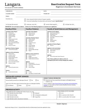 Fillable Online Langara Reactivation Form Fax Email Print Pdffiller