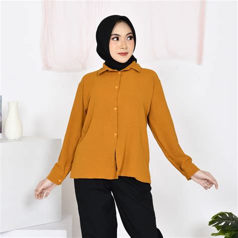 Jual Asyifa Blouse Oval Crinkle Air Flow Kemeja Wanita Kasual Lengan