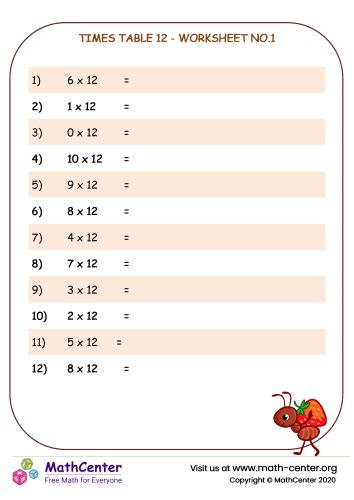 Fifth Grade Worksheets: Multiplication Table | Math Center