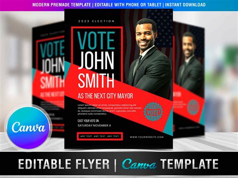 Election Campaign Flyer Diy Editable Canva Template Printable Social